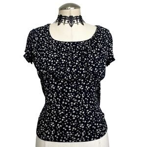 Gothic Coquette Floral Milkmaid Whimsigoth Emo Grunge Blouse Medium